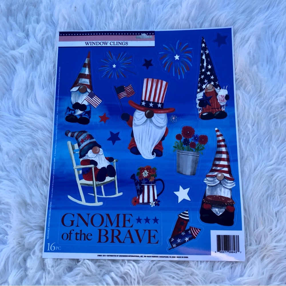 July 4th Window Clings Gnome of the Brave New! Patriotic Flag Decorative Decor